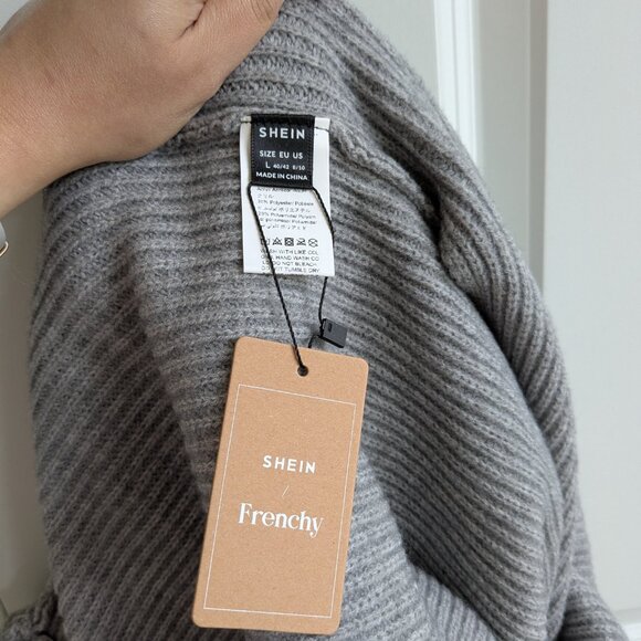 NWT Shein Frenchy Sweater Dress L Gray Chunky Knit Deep V Neck Side Slits Comfy - Picture 9 of 10
